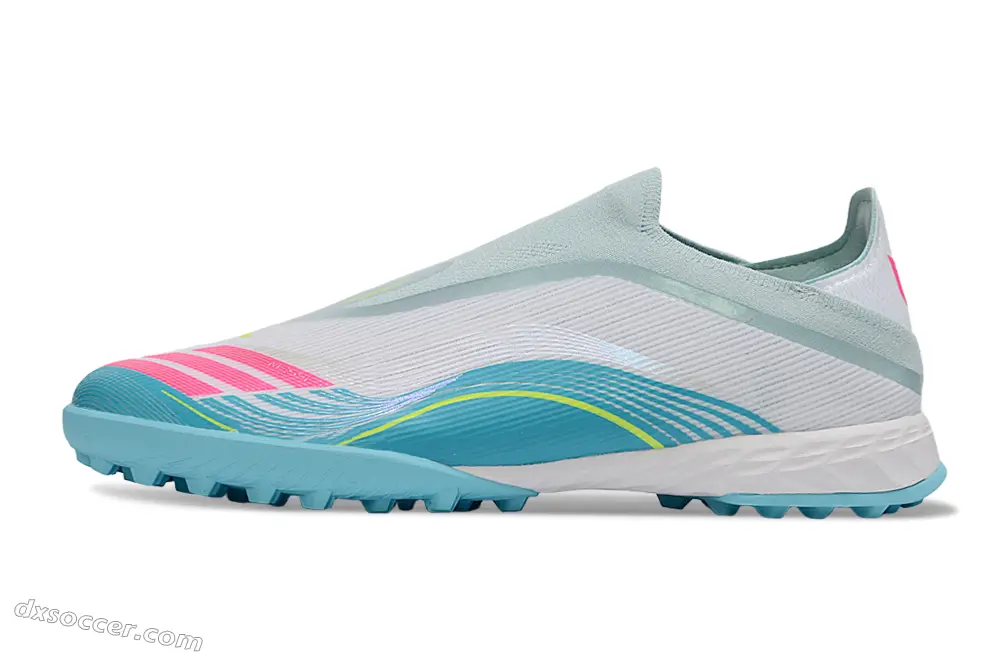 Messi x Adidas F50 Pro Laceless TF Astro Turf Soccer Shoes - Aqua/Coral Pink/Soft Yellow