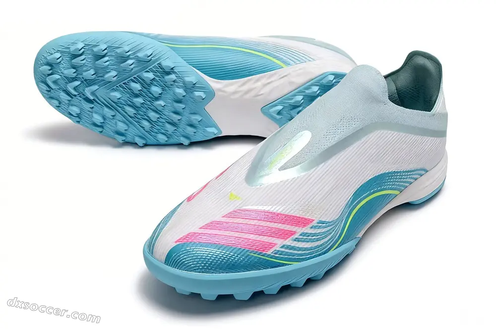 Messi x Adidas F50 Pro Laceless TF Astro Turf Soccer Shoes - Aqua/Coral Pink/Soft Yellow