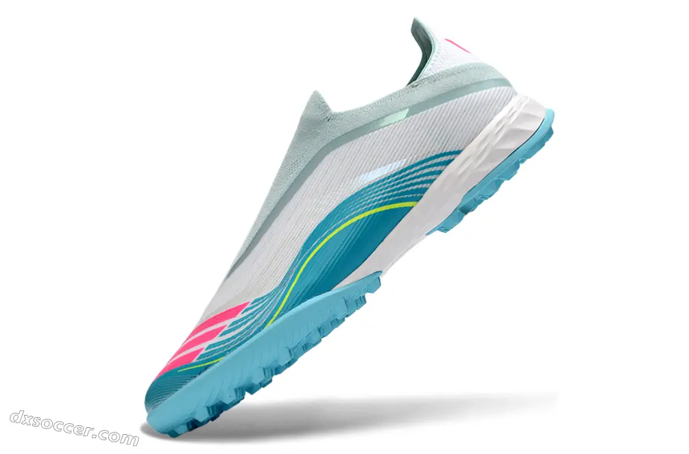 Messi x Adidas F50 Pro Laceless TF Astro Turf Soccer Shoes - Aqua/Coral Pink/Soft Yellow