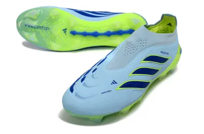 Adidas Predator 26 Elite Laceless FG Firm Ground Soccer Cleats - Sky/Lime Green/Navy Blue