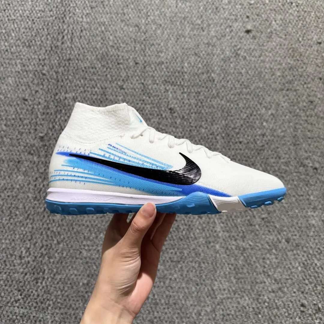 Nike Air Zoom Superfly 10 Elite TF Astro Turf Soccer Shoes - White/Sky Blue/Black