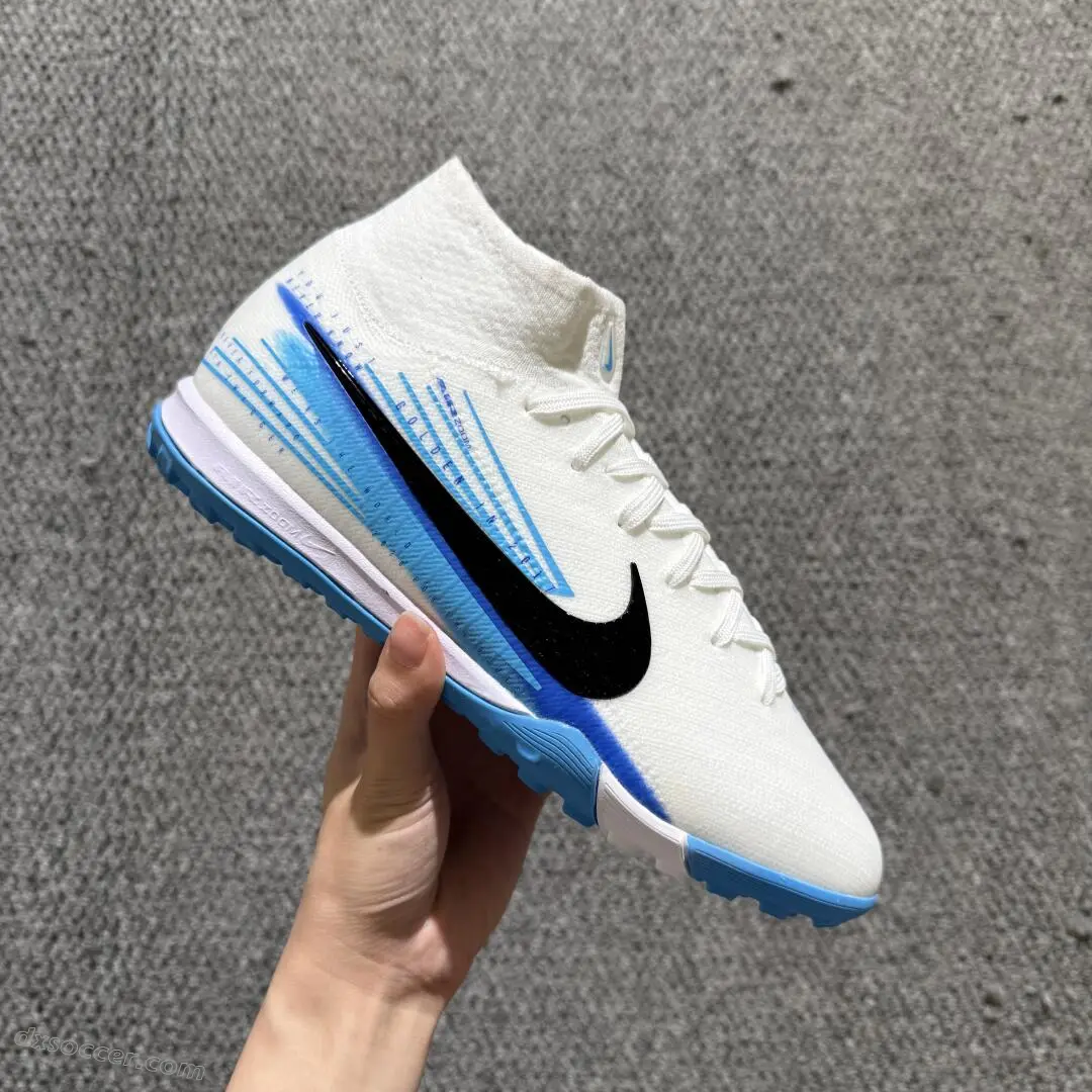 Nike Air Zoom Superfly 10 Elite TF Astro Turf Soccer Shoes - White/Sky Blue/Black