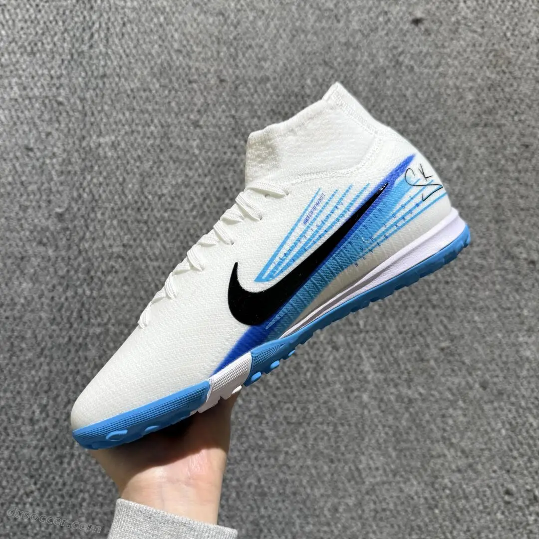 Nike Air Zoom Superfly 10 Elite TF Astro Turf Soccer Shoes - White/Sky Blue/Black