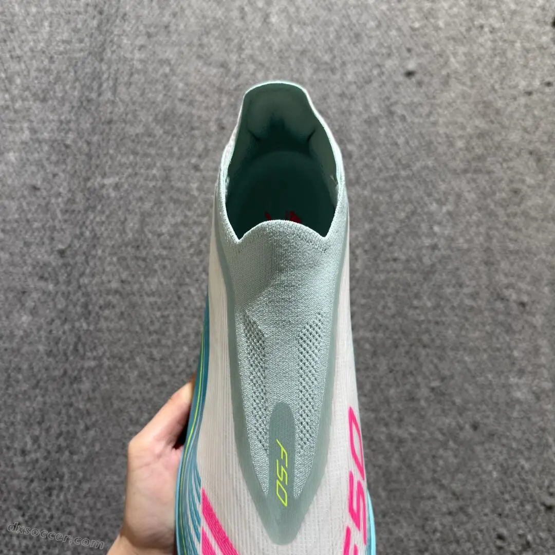 Messi x Adidas F50 Pro Laceless TF Astro Turf Soccer Shoes - Aqua/Coral Pink/Soft Yellow