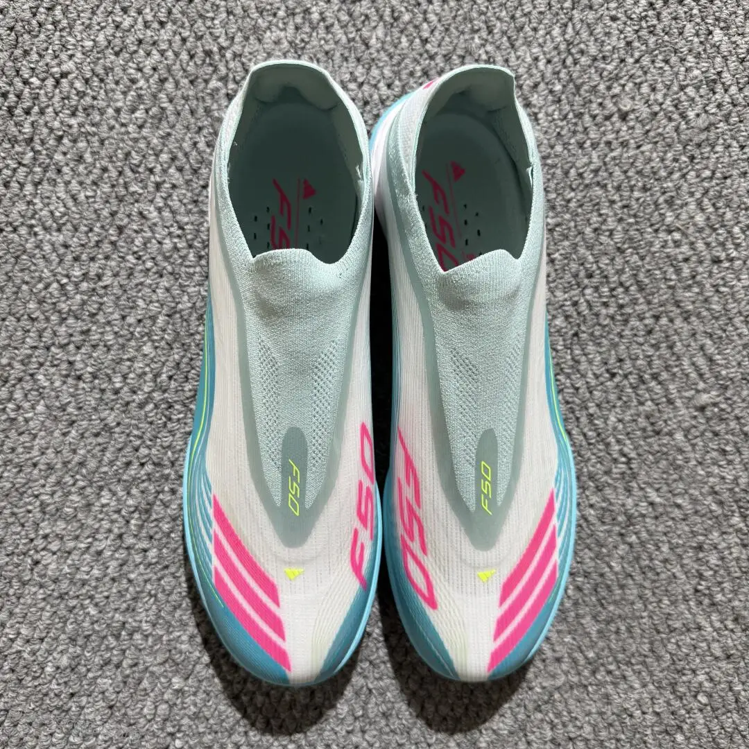 Messi x Adidas F50 Pro Laceless TF Astro Turf Soccer Shoes - Aqua/Coral Pink/Soft Yellow