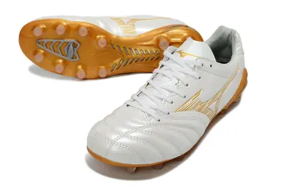 Mizuno Morelia Neo 4 FG Firm Ground Soccer Cleats - White/Golden Blonde/Light Amber