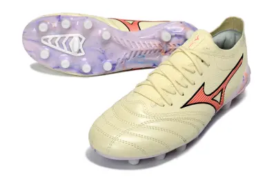 Mizuno Morelia Neo 4 Bate FG Firm Ground Soccer Cleats - Beige/Coral Bliss/Crystal Blue