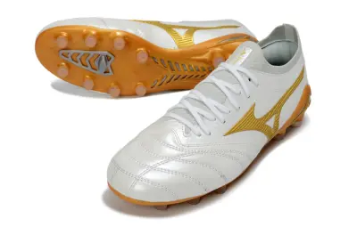 Mizuno Morelia Neo 4 Bate FG Firm Ground Soccer Cleats - White/Golden Highlight/Soft Gray