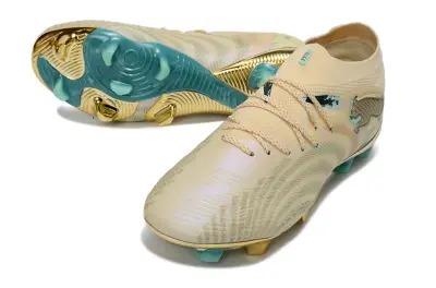 Puma Future 8 Ultimate FG Firm Ground Soccer Cleats - Beige/Aqua Blue/Metallic Gold