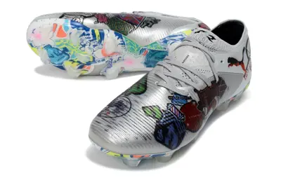 Puma Future 8 Ultimate FG Firm Ground Soccer Cleats - Silver/Vibrant Art/Graphic Design