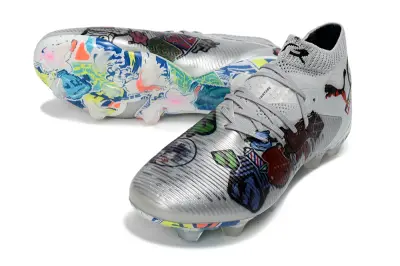 Puma Future 8 Ultimate FG Firm Ground Soccer Cleats - Silver/Vibrant Blue/Neon Green