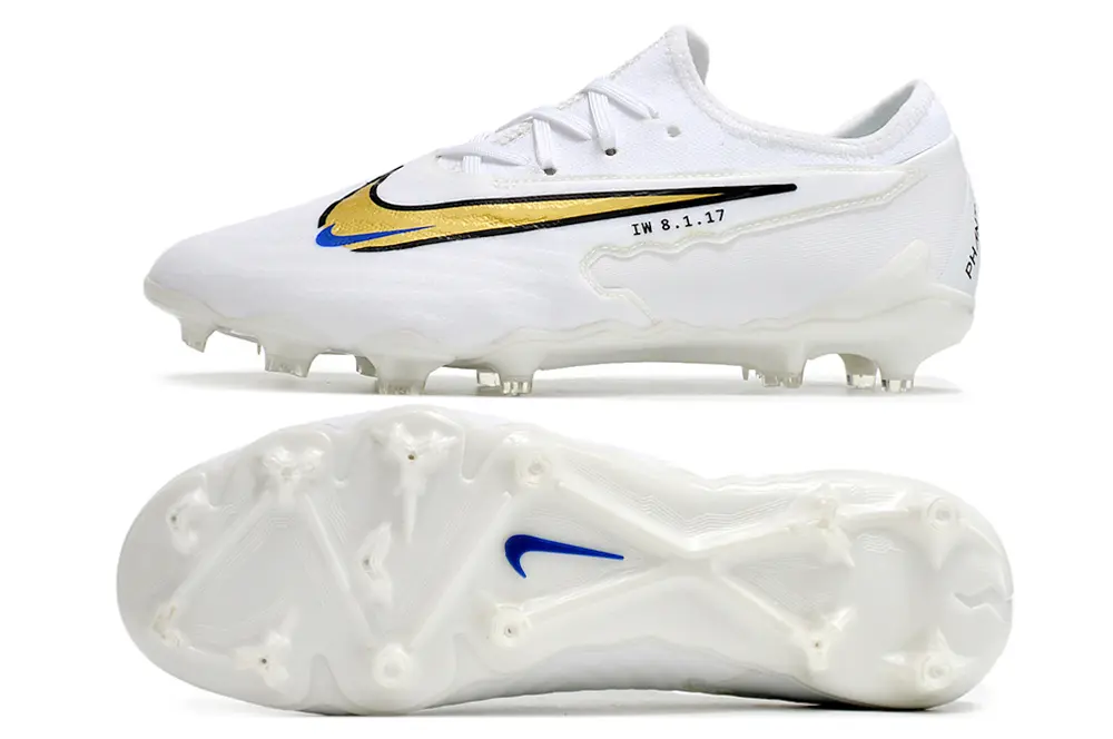 Nike Phantom GX Pro FG - White/Golden Accent/Blue Detailing