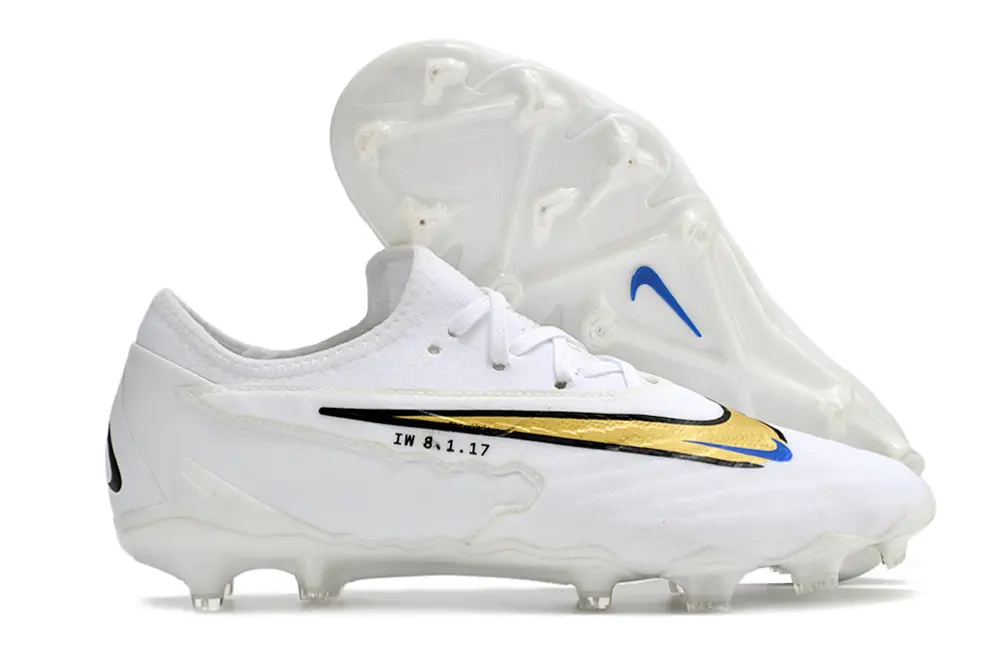 Nike Phantom GX Pro FG - White/Golden Accent/Blue Detailing