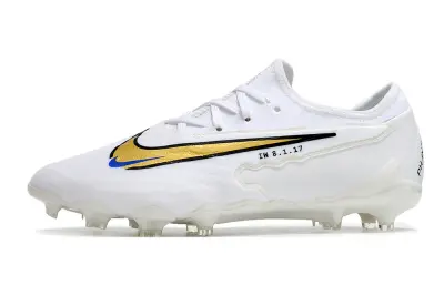 Nike Phantom GX Pro FG - White/Golden Accent/Blue Detailing