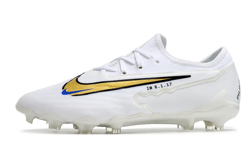 Nike Phantom GX Pro FG - White/Golden Accent/Blue Detailing