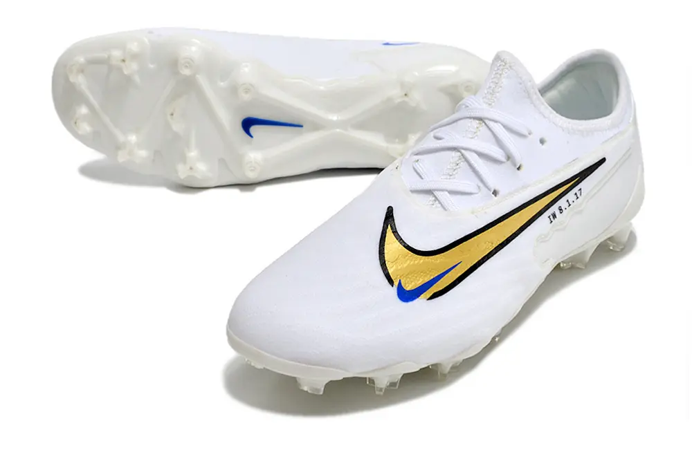 Nike Phantom GX Pro FG - White/Golden Accent/Blue Detailing