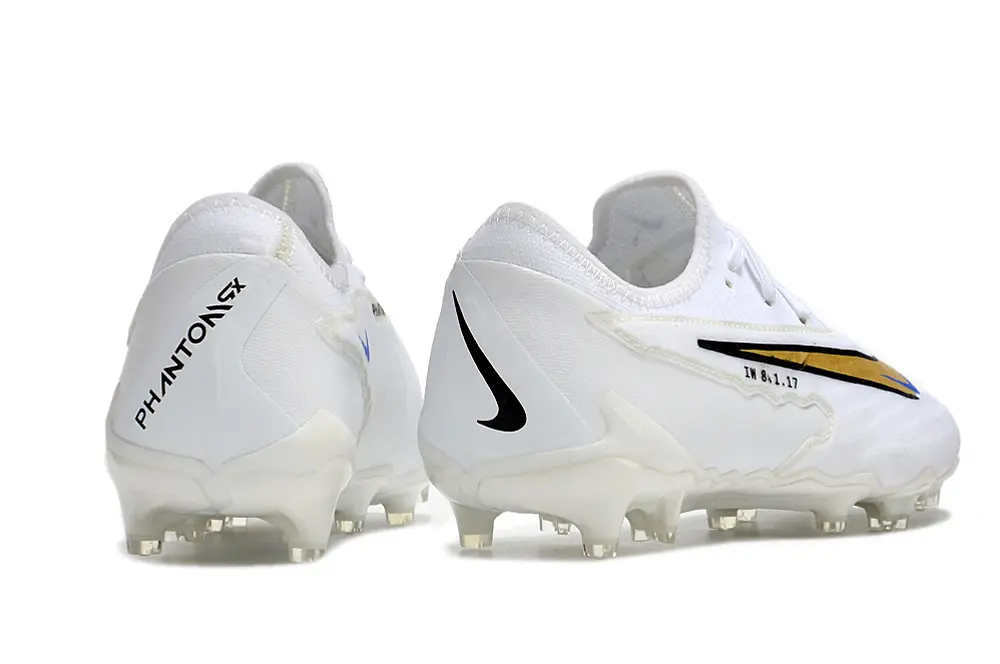 Nike Phantom GX Pro FG - White/Golden Accent/Blue Detailing