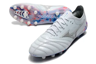 Mizuno Morelia Neo 3 Beta FG - Gray/Aqua Blue/Crimson Red