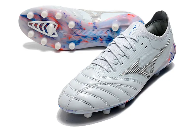 Mizuno Morelia Neo 3 Beta FG - Gray/Aqua Blue/Crimson Red
