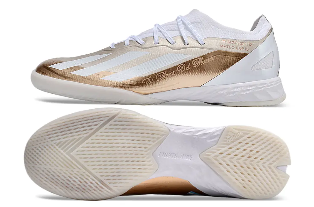 Messi x Adidas X Crazyfast.1 IC - White/Metallic Gold/White Sparkle