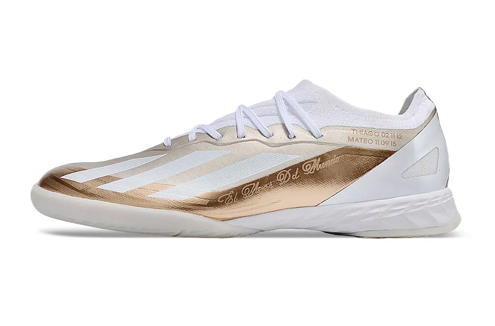 Messi x Adidas X Crazyfast.1 IC - White/Metallic Gold/White Sparkle