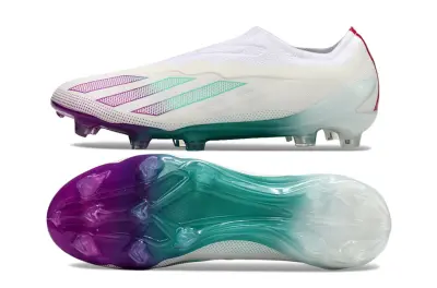 Adidas X Crazyfast Elite Laceless FG - White/Vibrant Purple/Teal Green