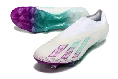 Adidas X Crazyfast Elite Laceless FG Firm Ground Soccer Cleats - White/Vibrant Purple/Teal Green