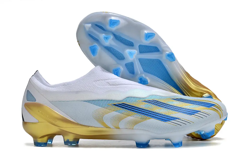 Messi x Adidas X Crazyfast Elite Laceless FG - White/Sky Blue/Sleek Gold