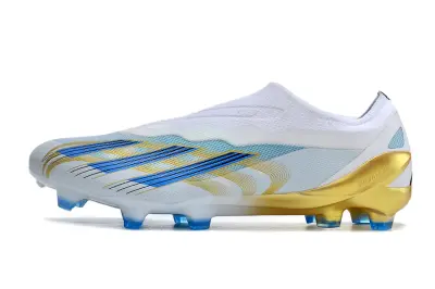 Messi x Adidas X Crazyfast Elite Laceless FG - White/Sky Blue/Sleek Gold