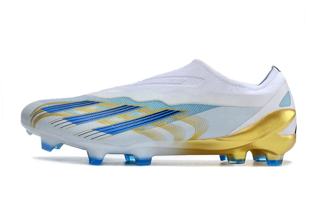 Messi x Adidas X Crazyfast Elite Laceless FG - White/Sky Blue/Sleek Gold