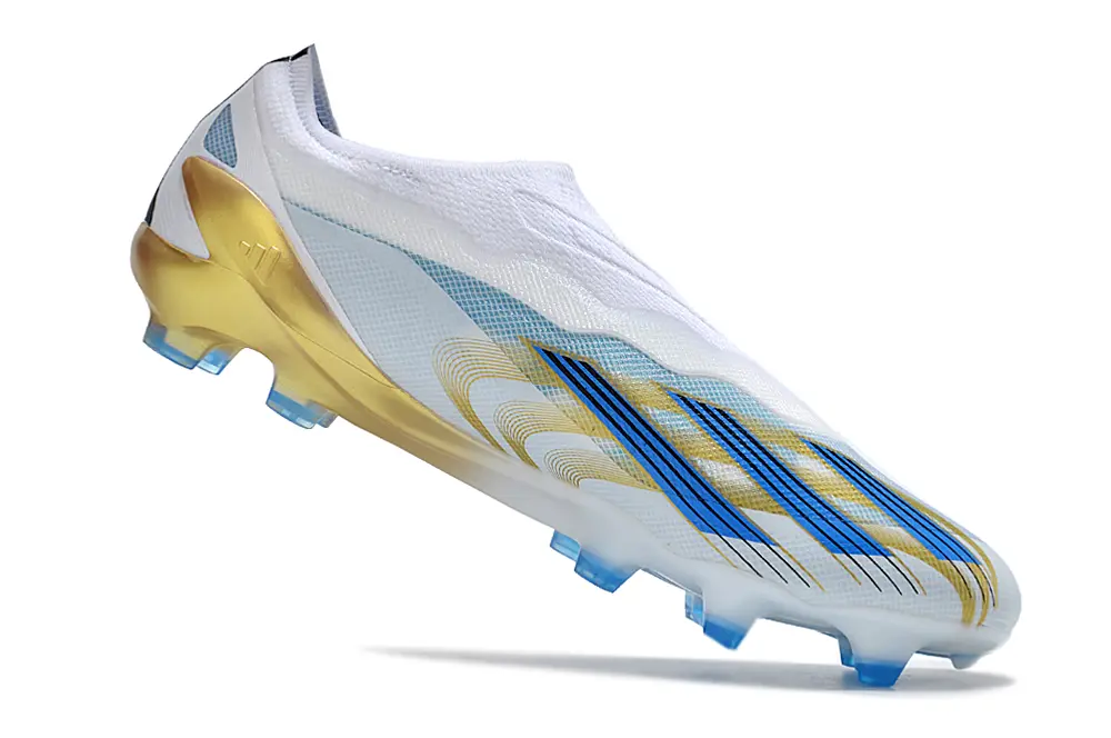 Messi x Adidas X Crazyfast Elite Laceless FG - White/Sky Blue/Sleek Gold