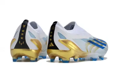 Messi x Adidas X Crazyfast Elite Laceless FG - White/Sky Blue/Sleek Gold