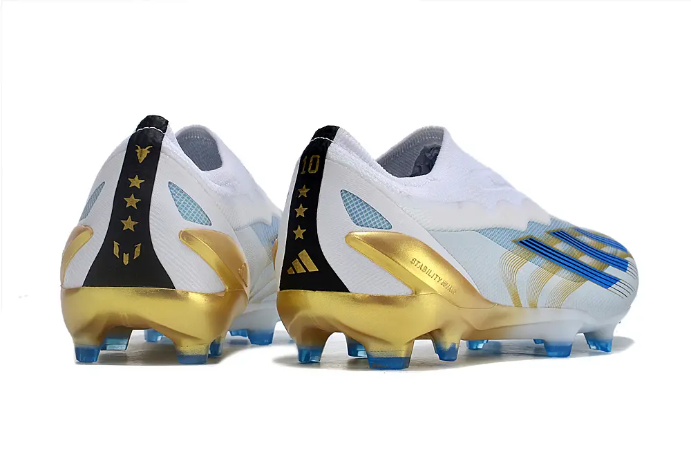 Messi x Adidas X Crazyfast Elite Laceless FG - White/Sky Blue/Sleek Gold