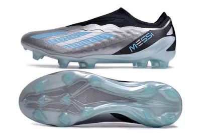 Messi x Adidas X Crazyfast Elite Laceless FG - Silver/Sky Blue/Black