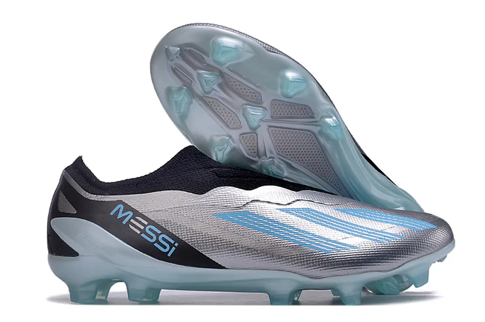 Messi x Adidas X Crazyfast Elite Laceless FG - Silver/Sky Blue/Black