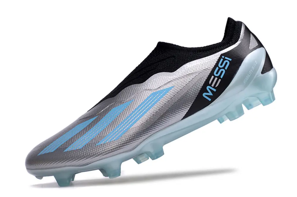 Messi x Adidas X Crazyfast Elite Laceless FG - Silver/Sky Blue/Black