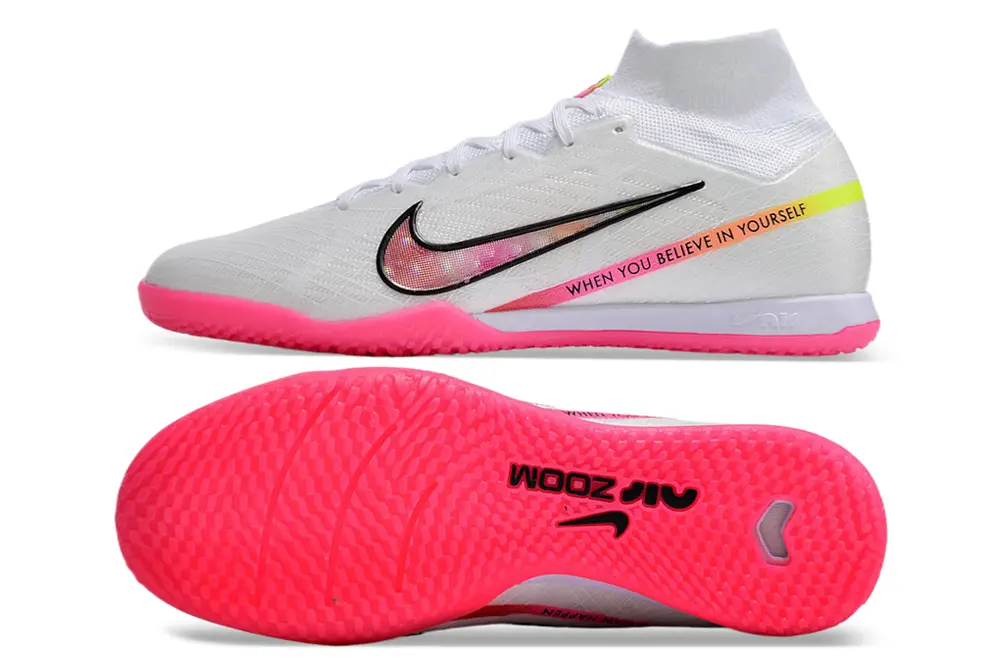 Nike Air Zoom Mercurial Superfly 9 Elite IC - White/Neon Pink/Smooth Yellow