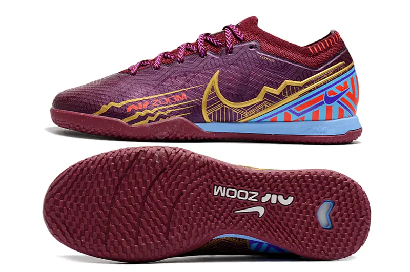 Mbappé x Nike Air Zoom Mercurial Vapor 15 Elite IC - Burgundy/Gold/Blue