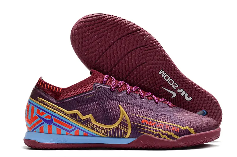 Mbappé x Nike Air Zoom Mercurial Vapor 15 Elite IC - Burgundy/Gold/Blue