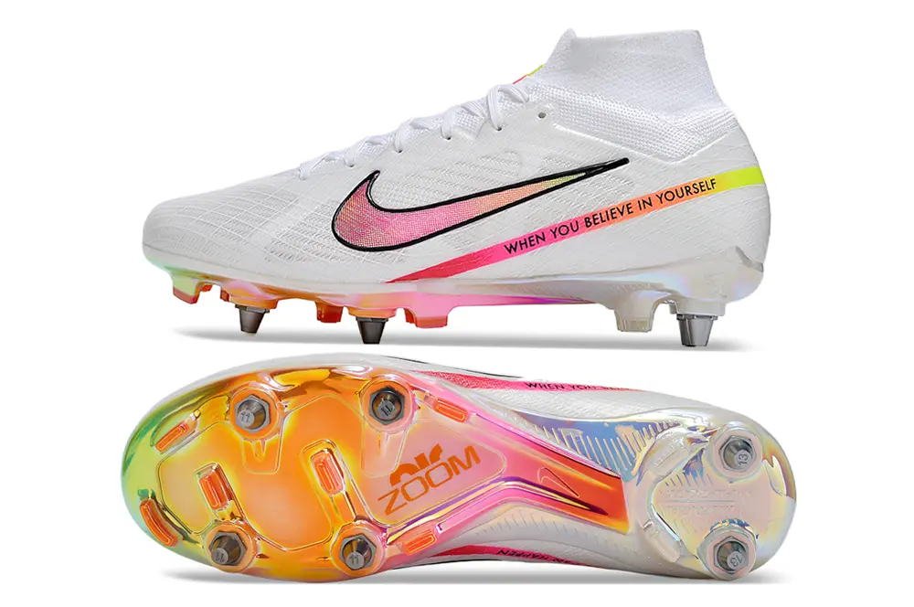 Nike Air Zoom Mercurial Superfly 9 Elite SG - White/Neon Pink/Metallic Rainbow