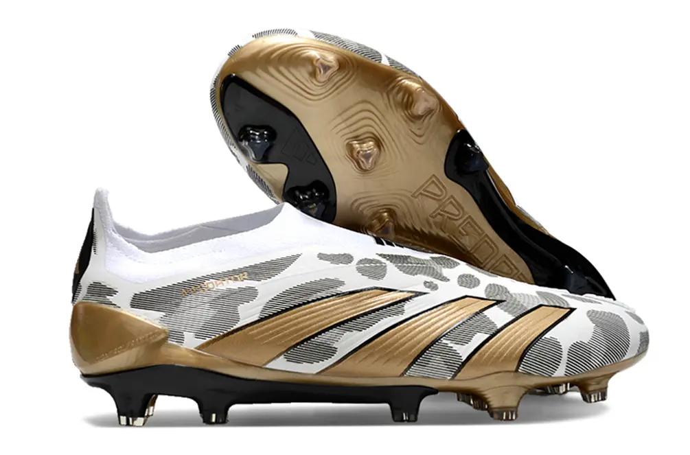 Adidas Predator Elite Laceless FG - White/Golden Accent/Grey Design