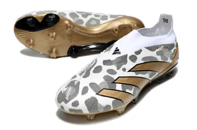 Adidas Predator Elite Laceless FG - White/Golden Accent/Grey Design