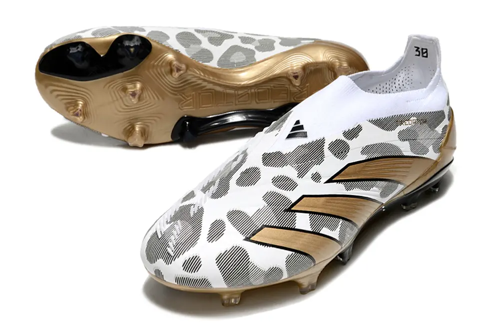 Adidas Predator Elite Laceless FG - White/Golden Accent/Grey Design