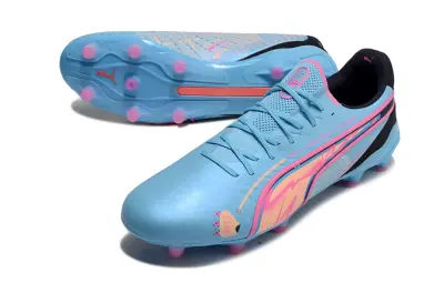 Puma King Ultimate AG Artificial Ground Soccer Cleats - Blue/Bright Pink/Frosted Blue