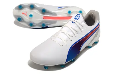 Puma King Ultimate AG Artificial Ground Soccer Cleats - White/Electric Blue/Pink Flash
