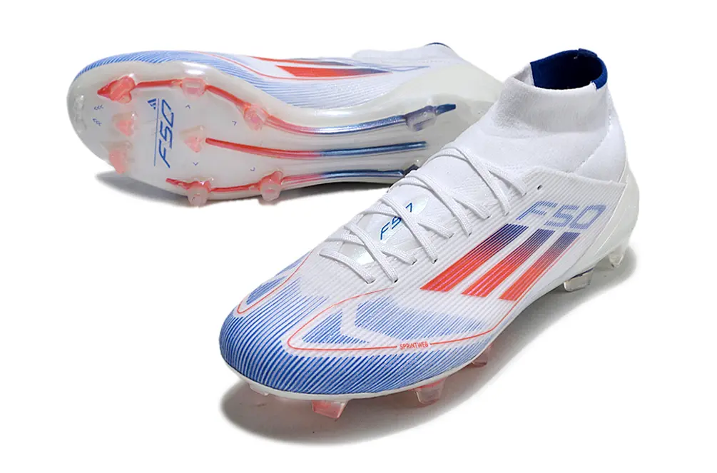 Adidas F50 Elite Mid FG - White/Blue Flame/Crimson Burst