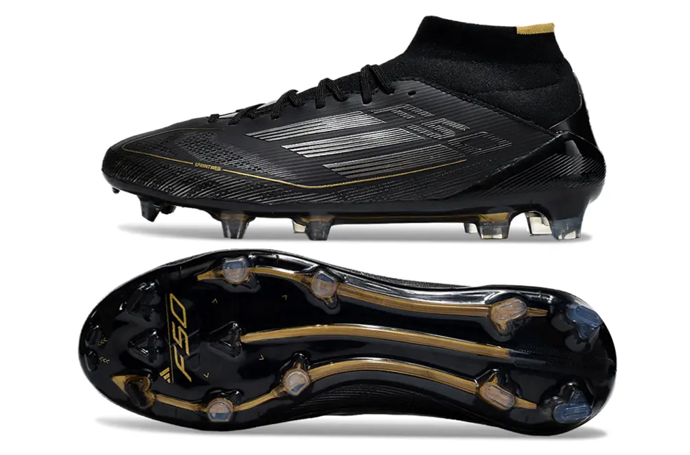 Adidas F50 Elite Mid FG - Black/Gold Accent/Deep Black