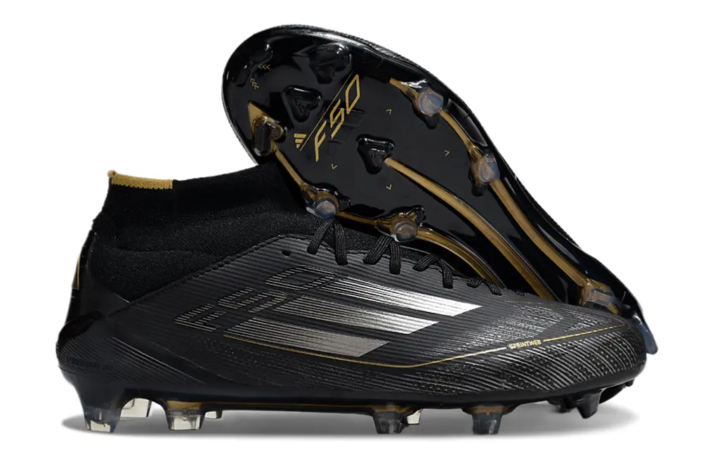 Adidas F50 Elite Mid FG - Black/Gold Accent/Deep Black