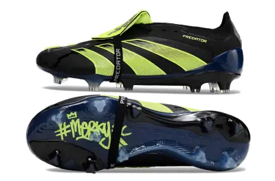 Merky FC x Adidas Predator Elite Foldover Tongue FG - Black/Electric Green/Navy Blue