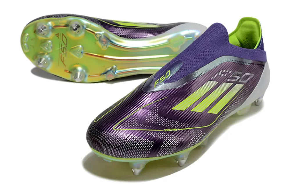 Adidas F50 Elite Laceless SG - Purple/Lime Green/Metallic Silver